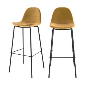 Lot de 2 chaises de bar en velours jaune 75 cm