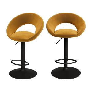 Lot de 2 chaises de bar en velours jaune curry 61/76,5 cm