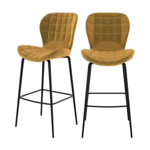 Lot de 2 chaises de bar en velours jaune curry 75 cm