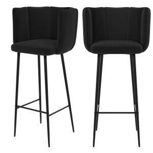 Lot de 2 chaises de bar en velours noir 75 cm