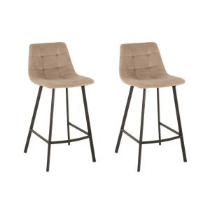 Lot de 2 chaises de bar en velours peau de pêche et métal b…