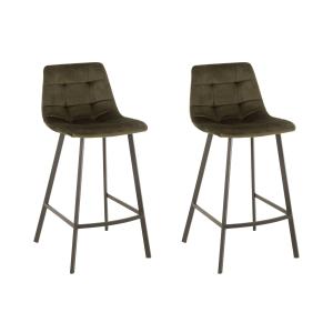 Lot de 2 chaises de bar en velours peau de pêche et métal v…