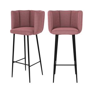 Lot de 2 chaises de bar en velours rose 75 cm