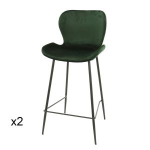 Lot de 2 chaises de bar en velours vert avec pied métal noi…