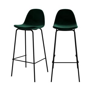 Lot de 2 chaises de bar en velours vert foncé 75 cm