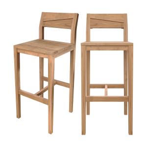 Lot de 2 chaises de bar extérieur en bois de teck massif