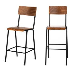 Lot de 2 chaises de bar métal et bois 67cm bois clair