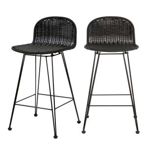 Lot de 2 chaises de bar mi-hauteur 63 cm en résine tressée…