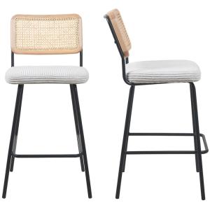 Lot de 2 chaises de bar noires en cannage et velours côtelé…