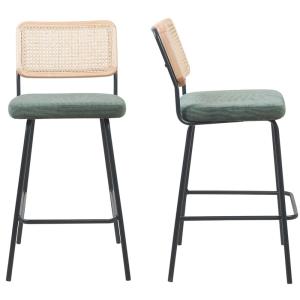 Lot de 2 chaises de bar noires en cannage et velours côtelé…