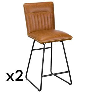 Lot de 2 chaises de bar pivotantes assise synthétique camel