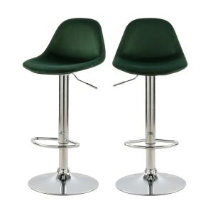 Lot de 2 chaises de bar réglables 60/82 cm en velours vert