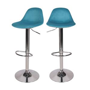 Lot de 2 chaises de bar réglables en velours bleu 60/82 cm