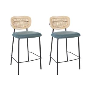 Lot de 2 chaises de bar rotin bleu paon