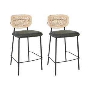 Lot de 2 chaises de bar rotin vert foncé