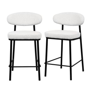 Lot de 2 chaises de bar tissu bouclette, bois,métal H65-Écr…
