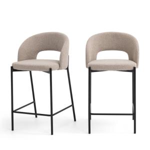 Lot de 2 chaises de bar tissu bouclette et métal H65cm - Be…