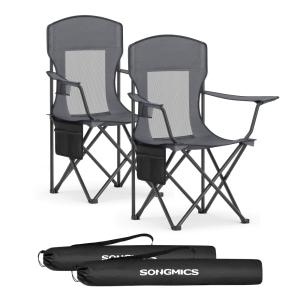 Lot de 2 chaises de camping accoudoirs réglables porte-gobe…