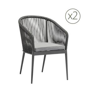 Lot de 2 chaises de jardin aluminium anthracite et corde av…