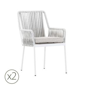 Lot de 2 chaises de jardin aluminium blanc et corde grise a…