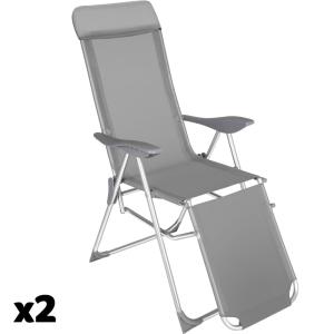 Lot de 2 chaises de jardin aluminium gris résistantes intem…