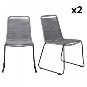 Lot de 2 chaises de jardin assise en corde gris