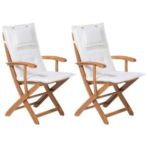 Lot de 2 chaises de jardin avec coussins acacia blanc cassé