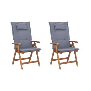 Lot de 2 chaises de jardin avec coussins acacia bleu