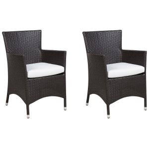 Lot de 2 chaises de jardin avec coussins marron foncé