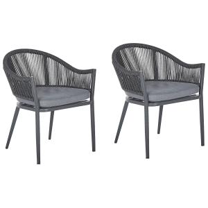 Lot de 2 chaises de jardin avec coussins métal gris