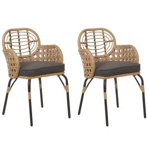 Lot de 2 chaises de jardin avec coussins naturel