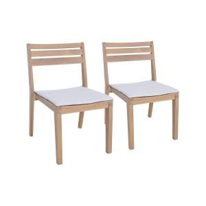 Lot de 2 chaises de jardin beige bois d'acacia avec coussin