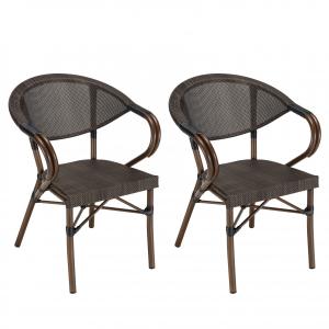Lot de 2 chaises de jardin bistrot en acier textilène marro…