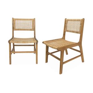 Lot de 2 chaises de jardin, cannage et bois