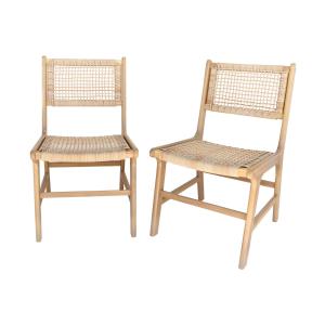 Lot de 2 chaises de jardin, cannage et bois naturel