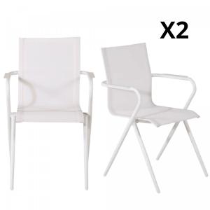 Lot de 2 chaises de jardin design avec accoudoirs blanc