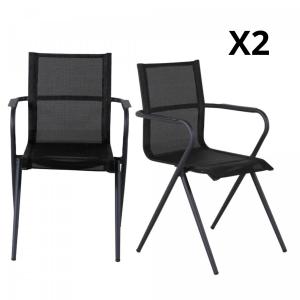Lot de 2 chaises de jardin design avec accoudoirs noir