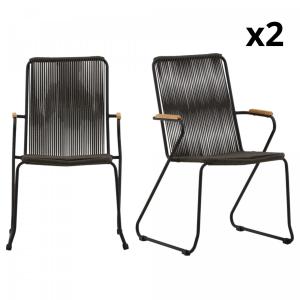 Lot de 2 chaises de jardin design avec assise en cordes gri…