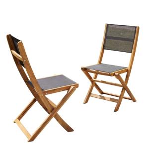 Lot de 2 chaises de jardin en acacia massif et textilène no…