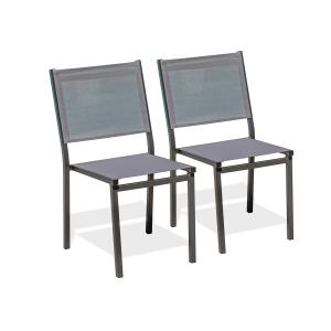 Lot de 2 chaises de jardin en alu anthracite et toile plast…