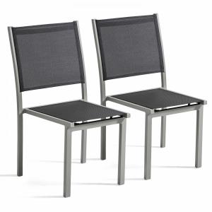 Lot de 2 chaises de jardin en aluminium et textilène gris