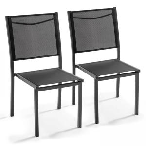 Lot de 2 chaises de jardin en aluminium et textilène gris a…