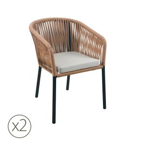 Lot de 2 chaises de jardin en aluminium noir et corde avec…