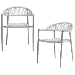 Lot de 2 chaises de jardin en corde et aluminium gris clair