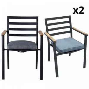 Lot de 2 chaises de jardin en métal noir avec coussin