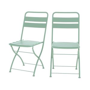 Lot de 2 chaises de jardin en métal vert clair, pliantes