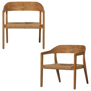 Lot de 2 chaises de jardin en osier et teck marron