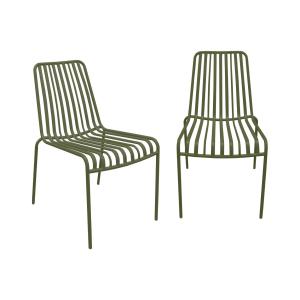 Lot de 2 chaises de jardin kaki empilable en acier