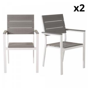 Lot de 2 chaises de jardin nordique en bois et métal gris