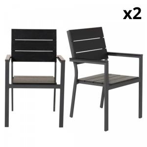 Lot de 2 chaises de jardin nordique en bois et métal noir